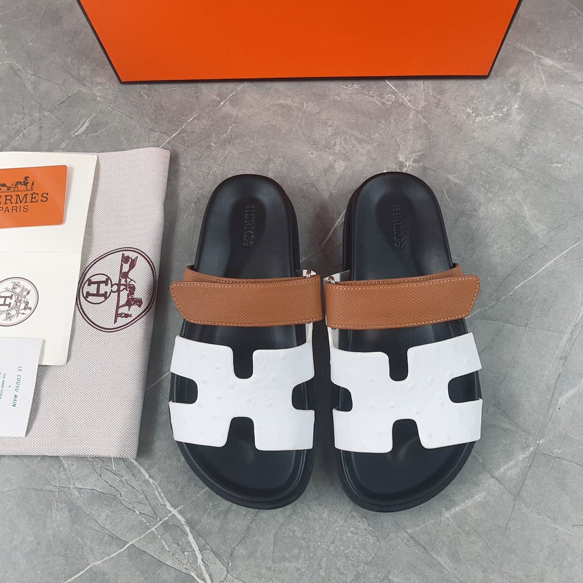 chypre sandal brown white calfskin