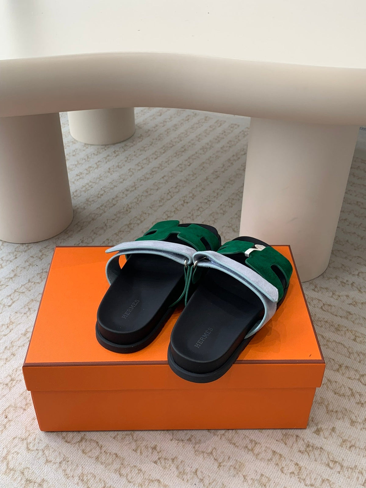 chypre sandal dark green cloud blue suede black calfskin