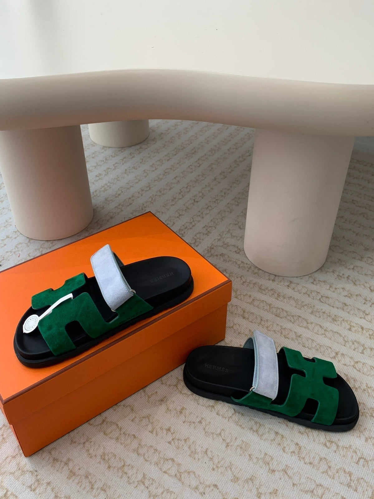 chypre sandal dark green cloud blue suede black calfskin