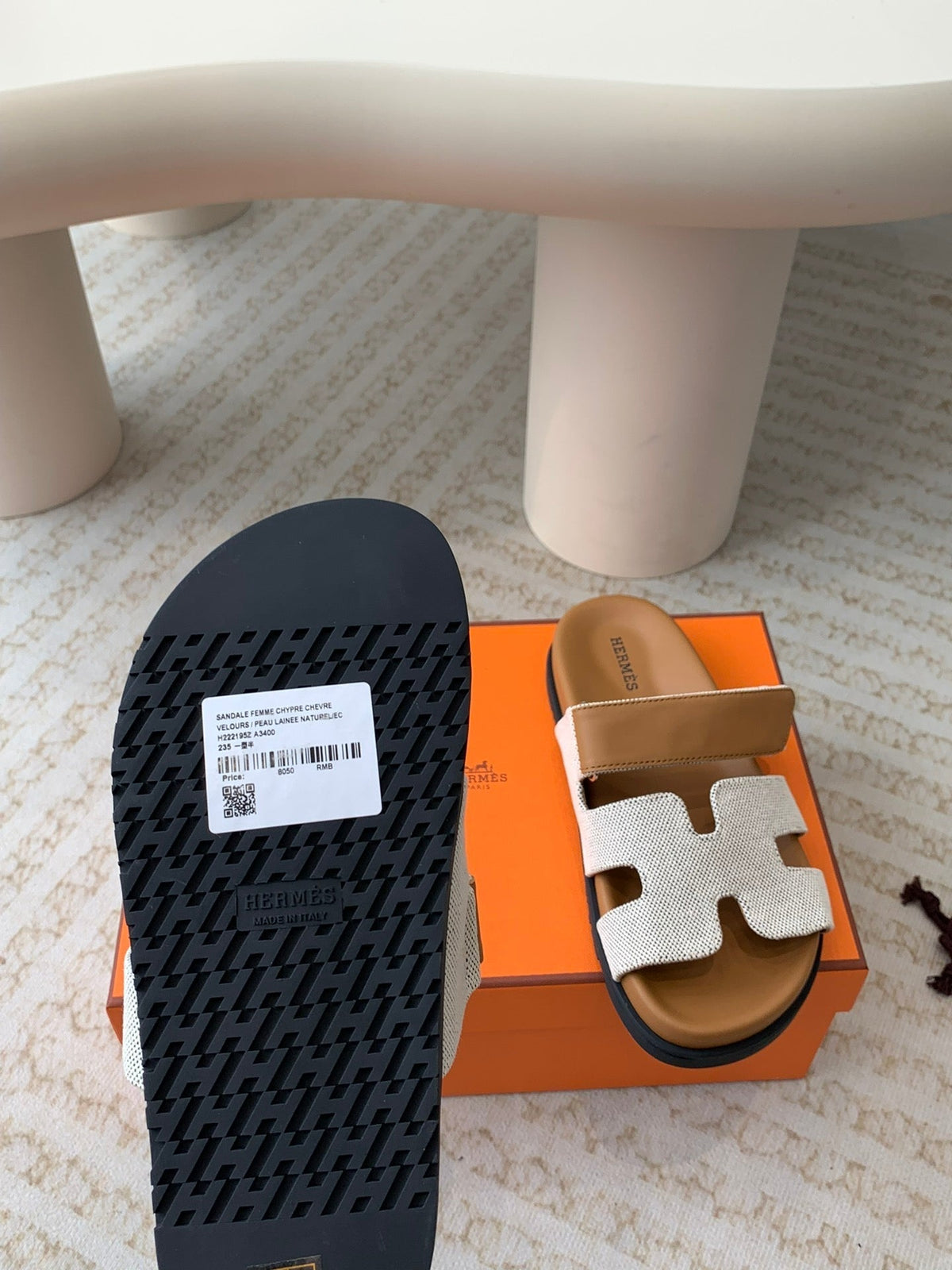 chypre sandal white canvas brown calfskin