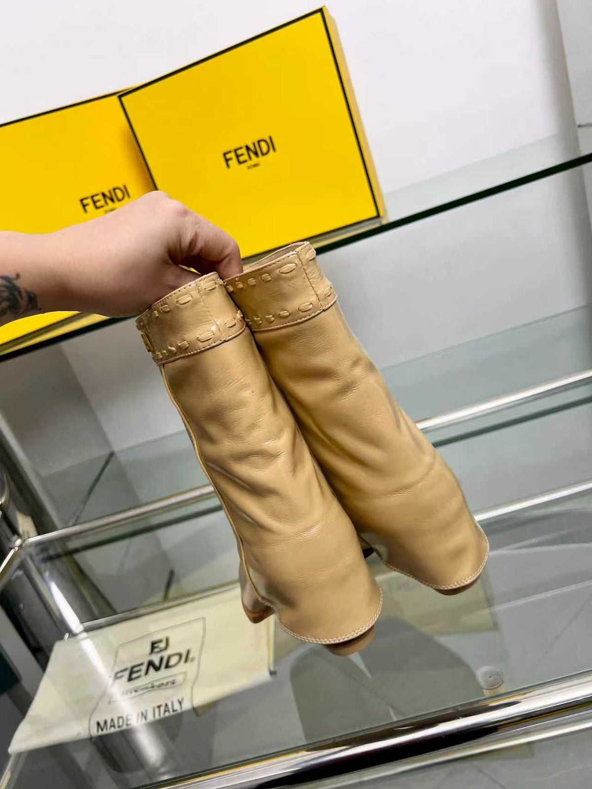 FENDI low boots beige calfskin 521238