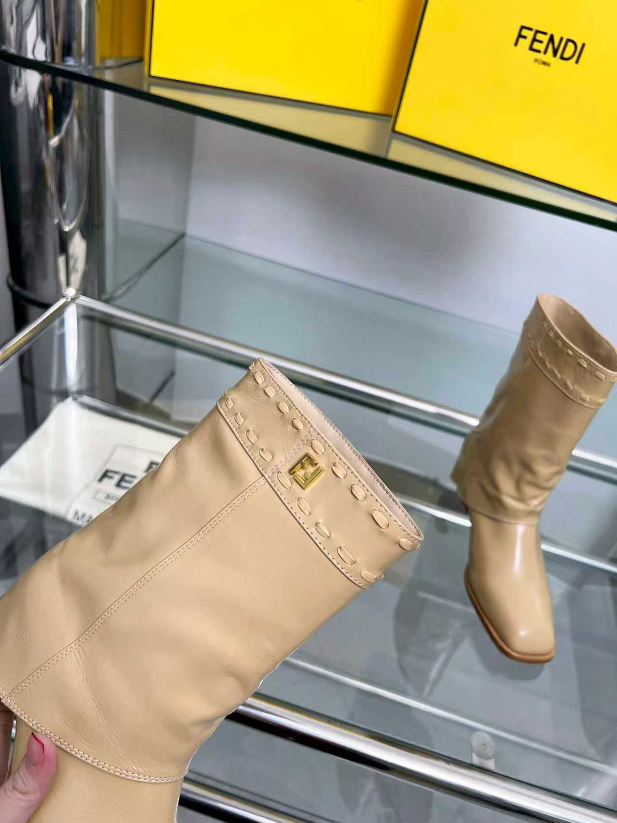 FENDI low boots beige calfskin 521238