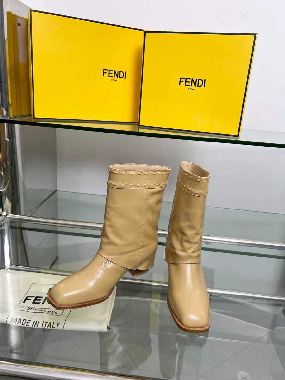 FENDI low boots beige calfskin 521238