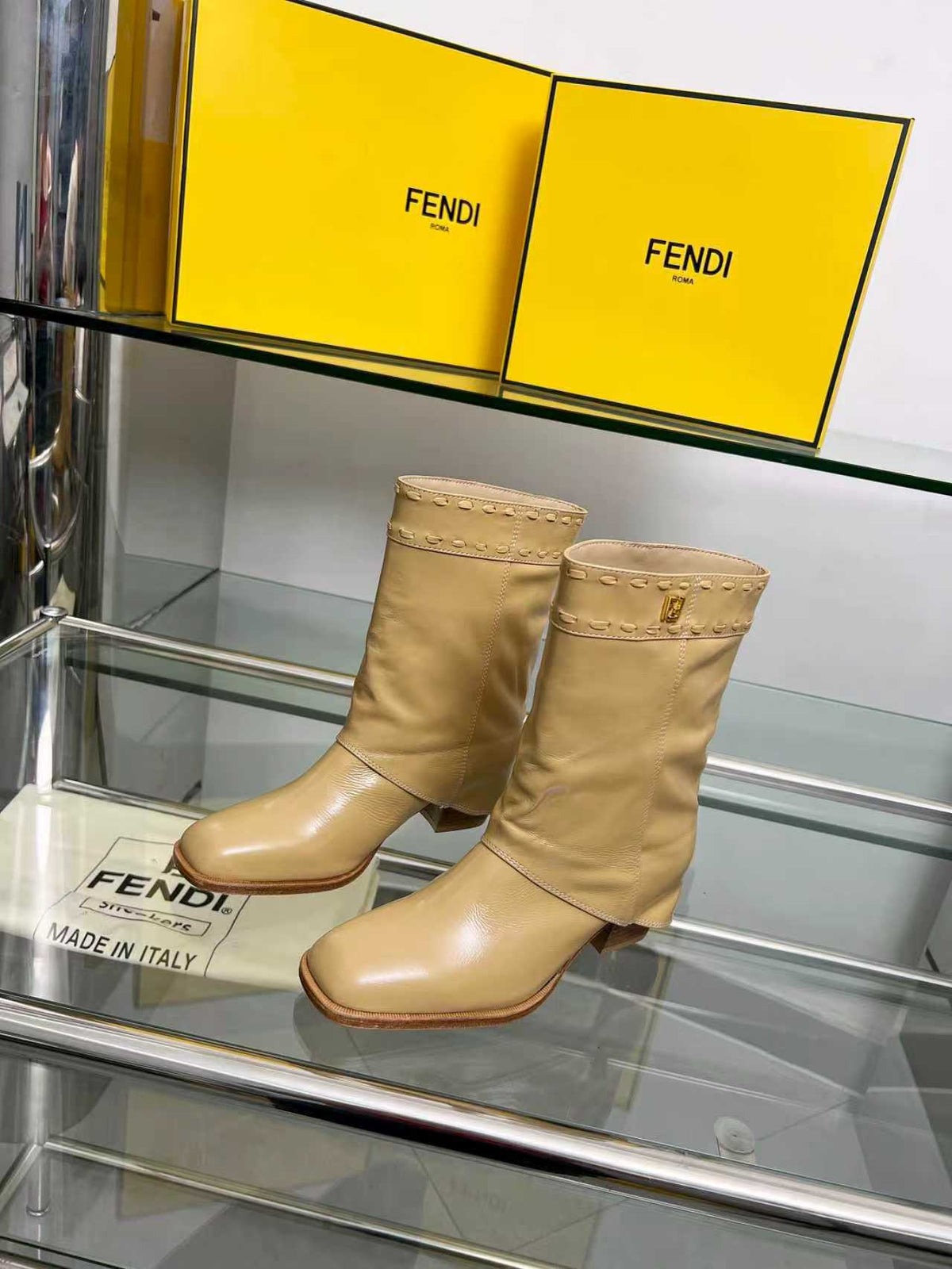 FENDI low boots beige calfskin 521238