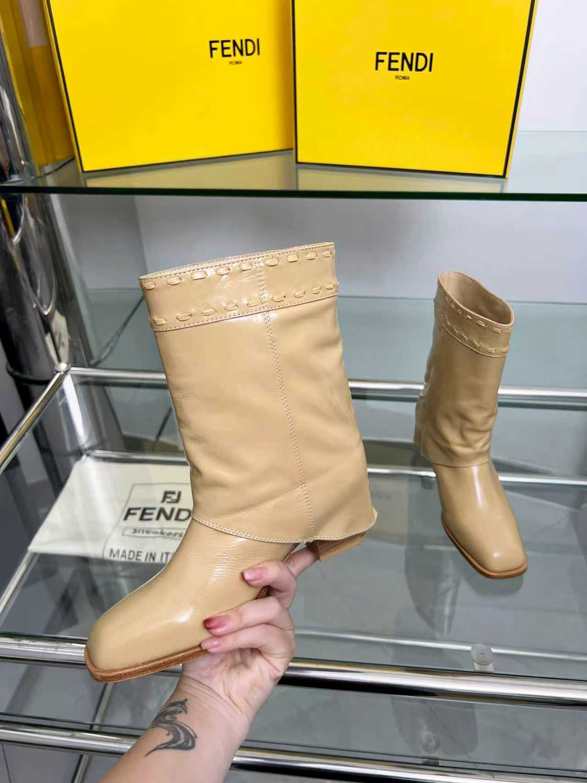FENDI low boots beige calfskin 521238