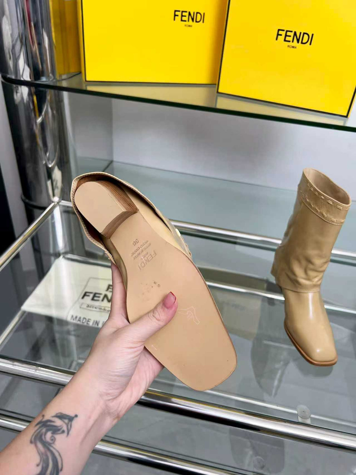 FENDI low boots beige calfskin 521238