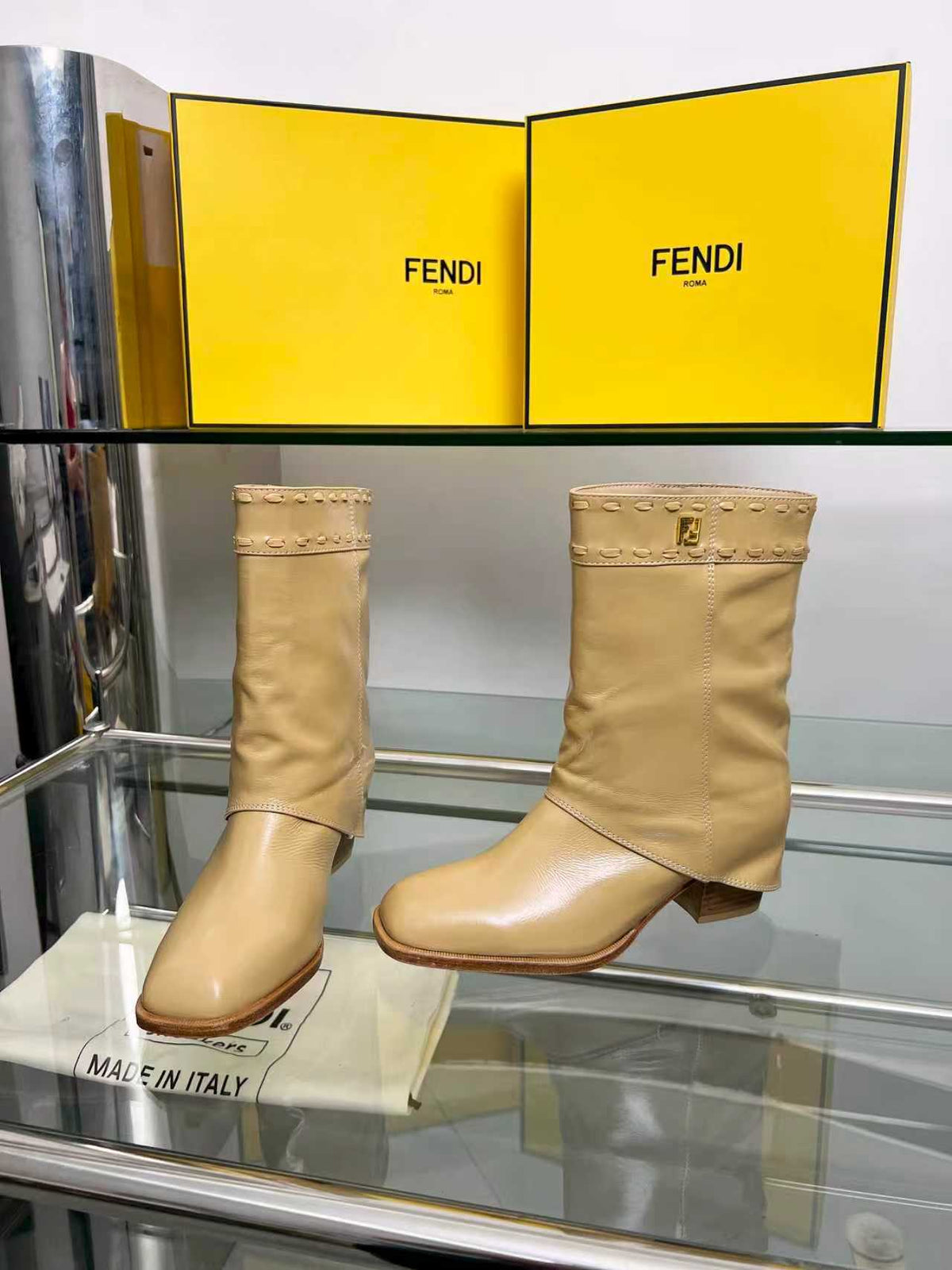 FENDI low boots beige calfskin 521238