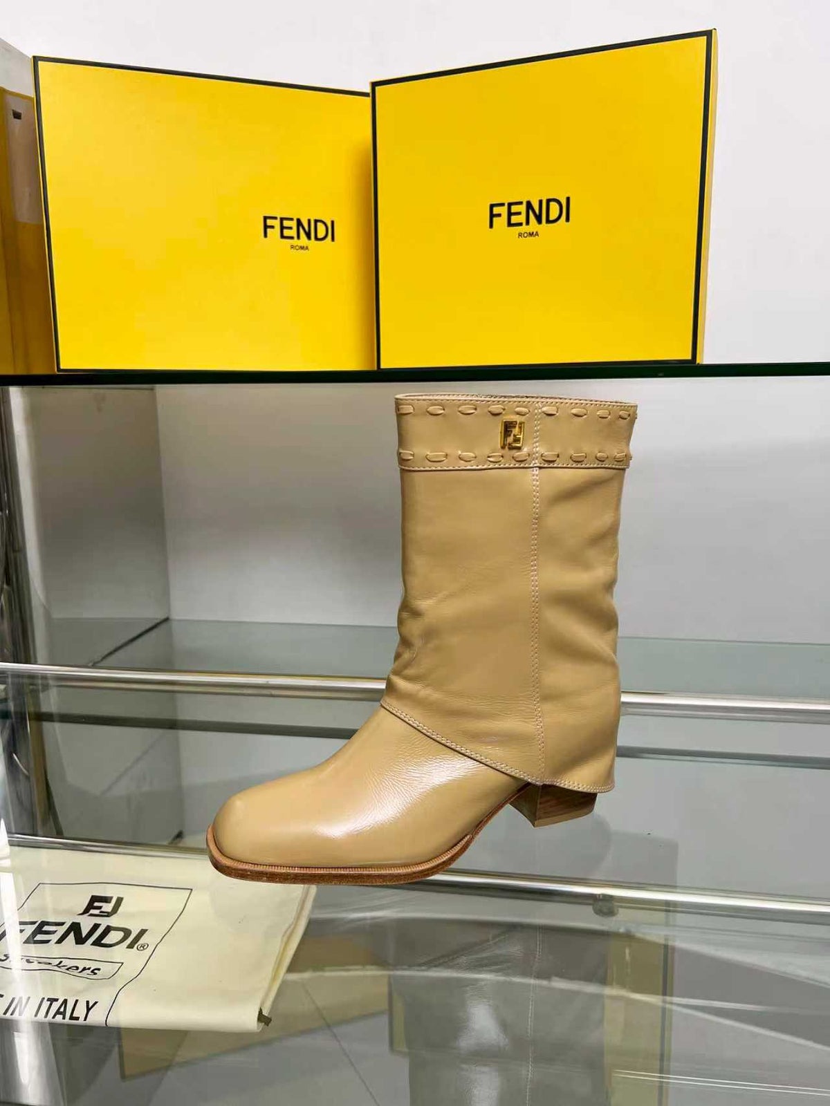 FENDI low boots beige calfskin 521238