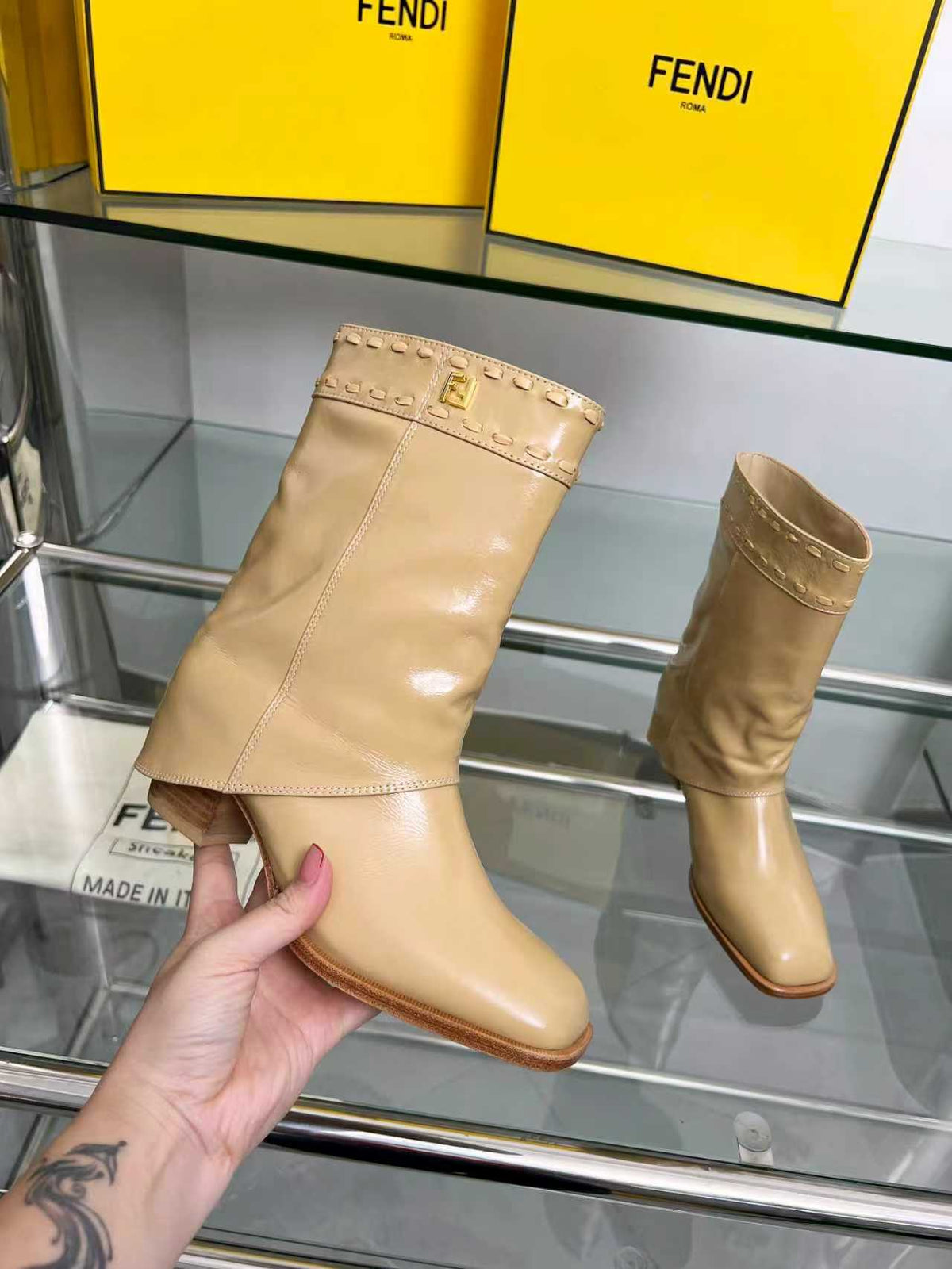 FENDI low boots beige calfskin 521238