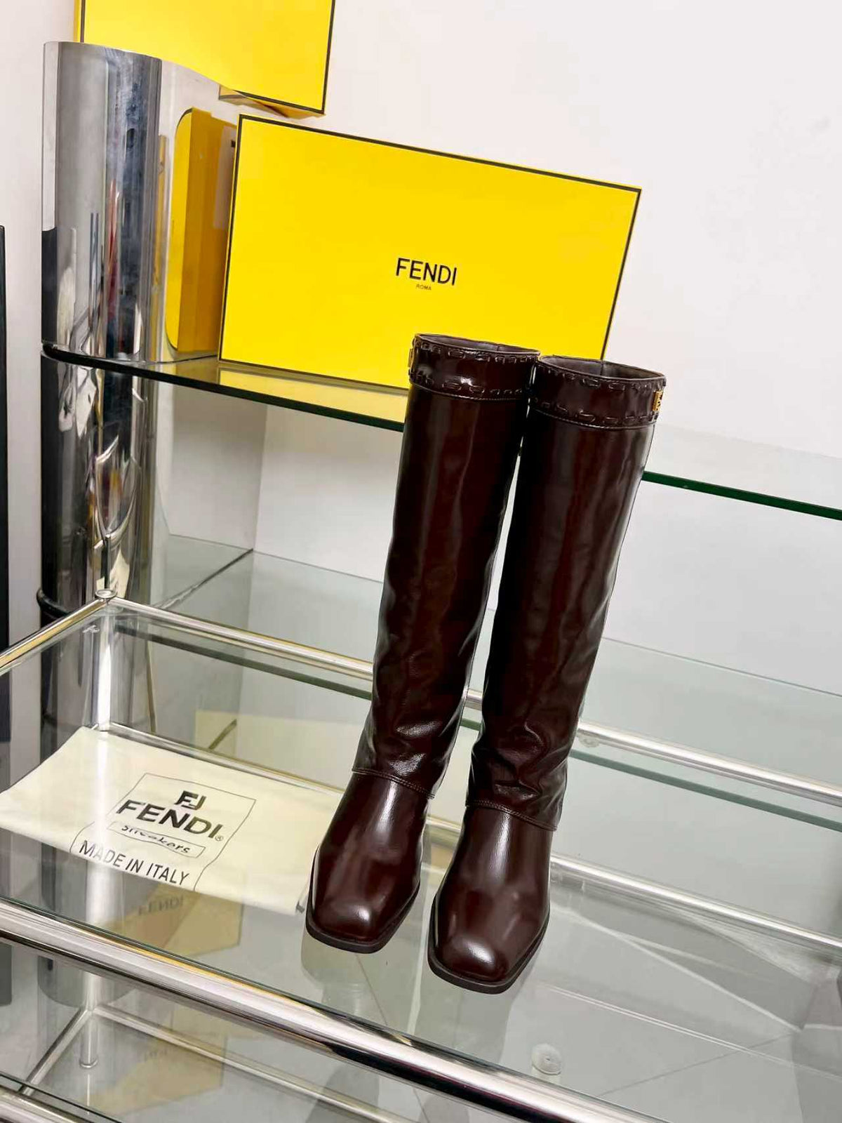 FENDI High boots burgundy calfskin 521233
