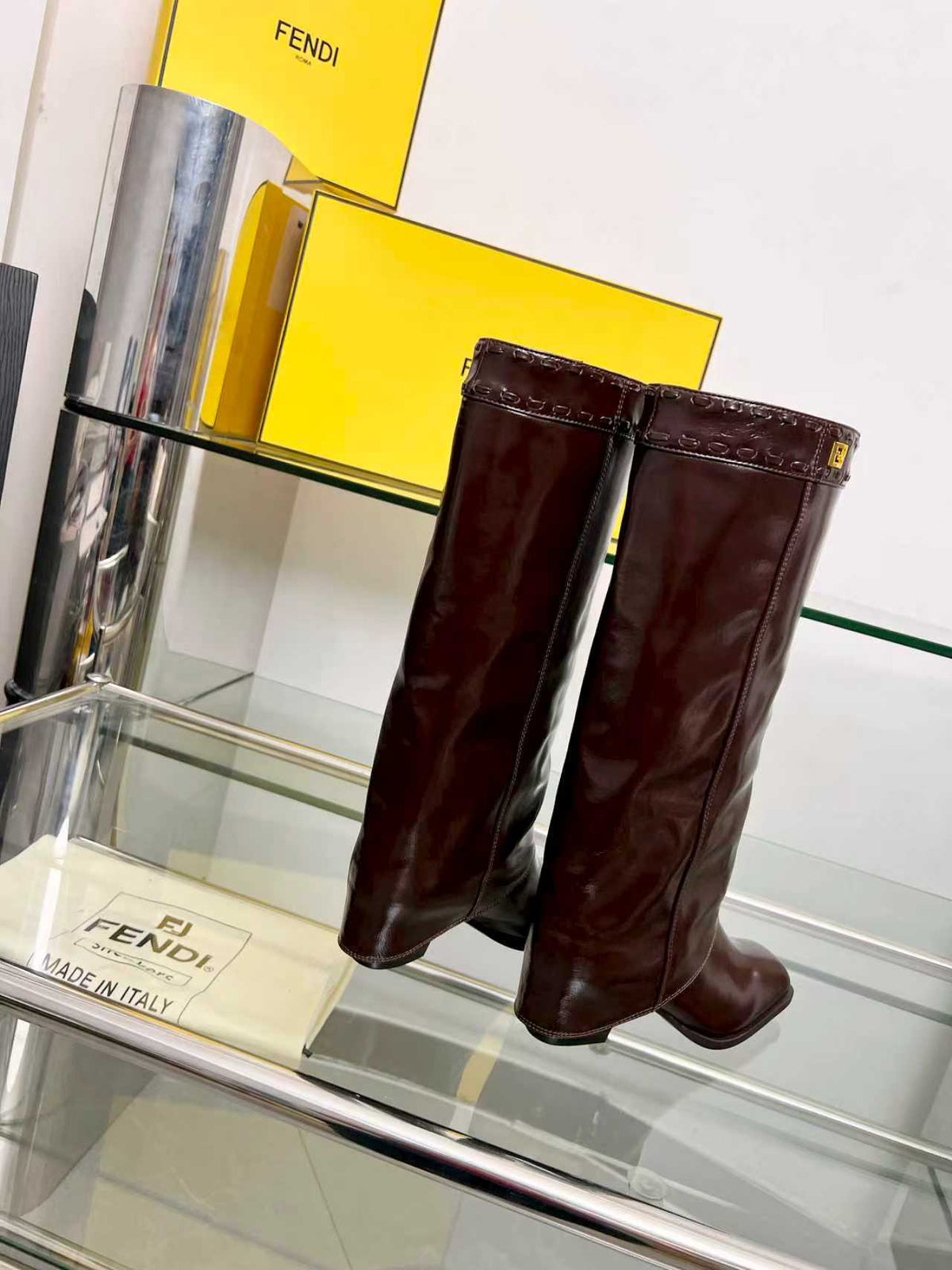 FENDI High boots burgundy calfskin 521233