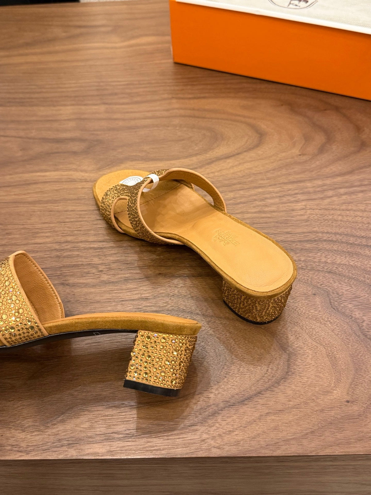 HM 26s Oasis Sandal In Golden Brown Suede With Crystals