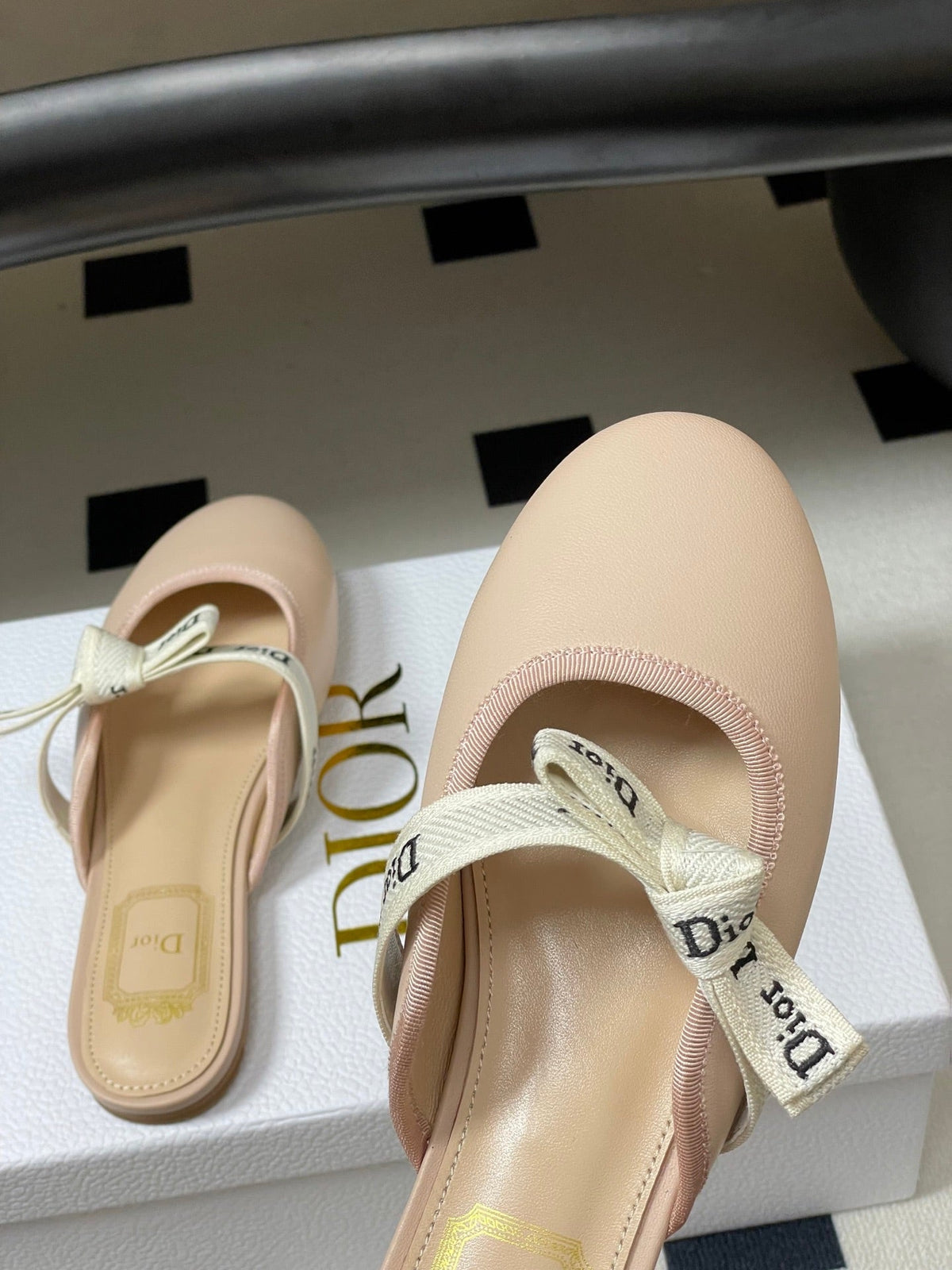 CD J'Adior Mules Light Blue Beige Leather Suede 834934