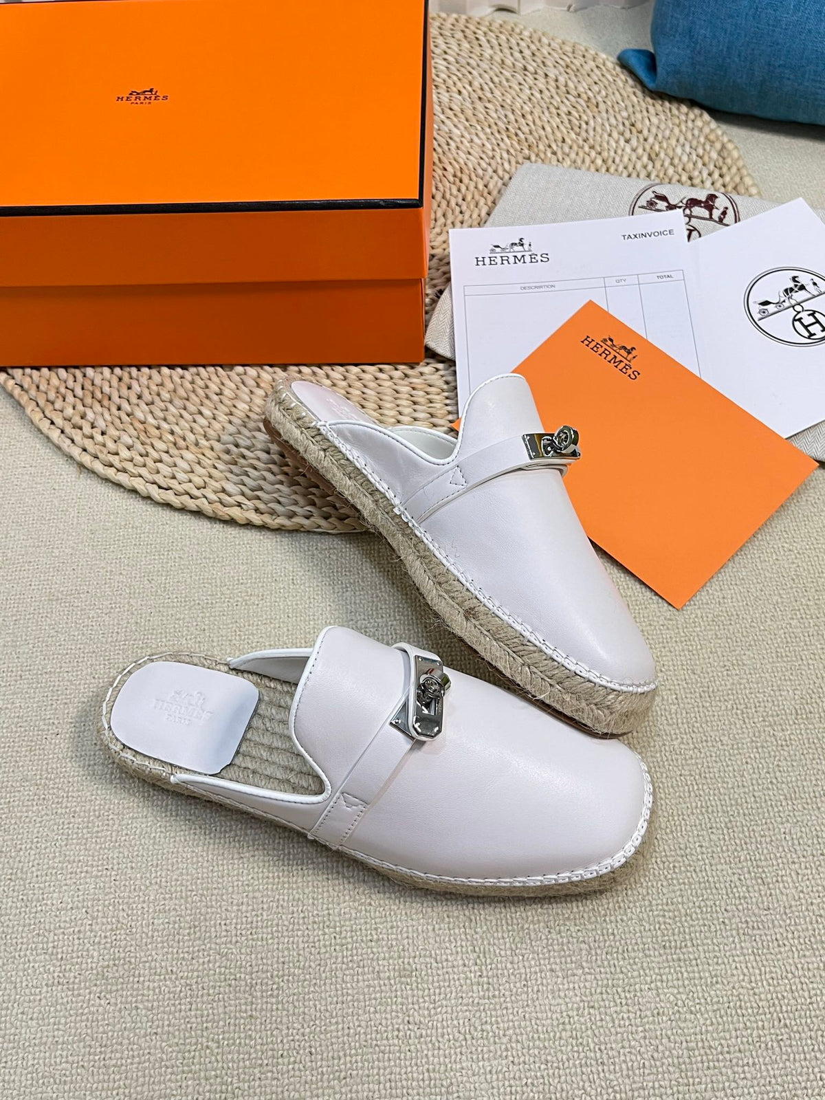 HM Feria Espadrille Mule White Calfskin