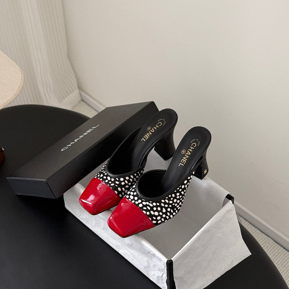 CC 2026 Mary Jane Mule 70 Black Red Patent Leather 700434