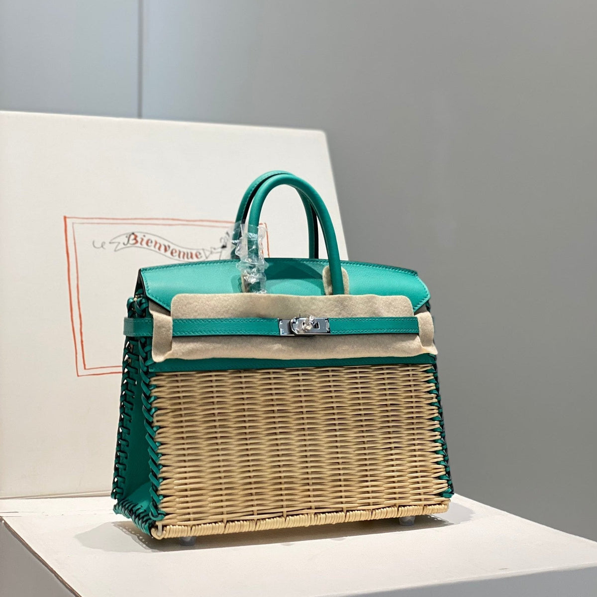 HM BIRKIN 25 CM PICNIC TURQUOISE BAMBOO AND RATTAN