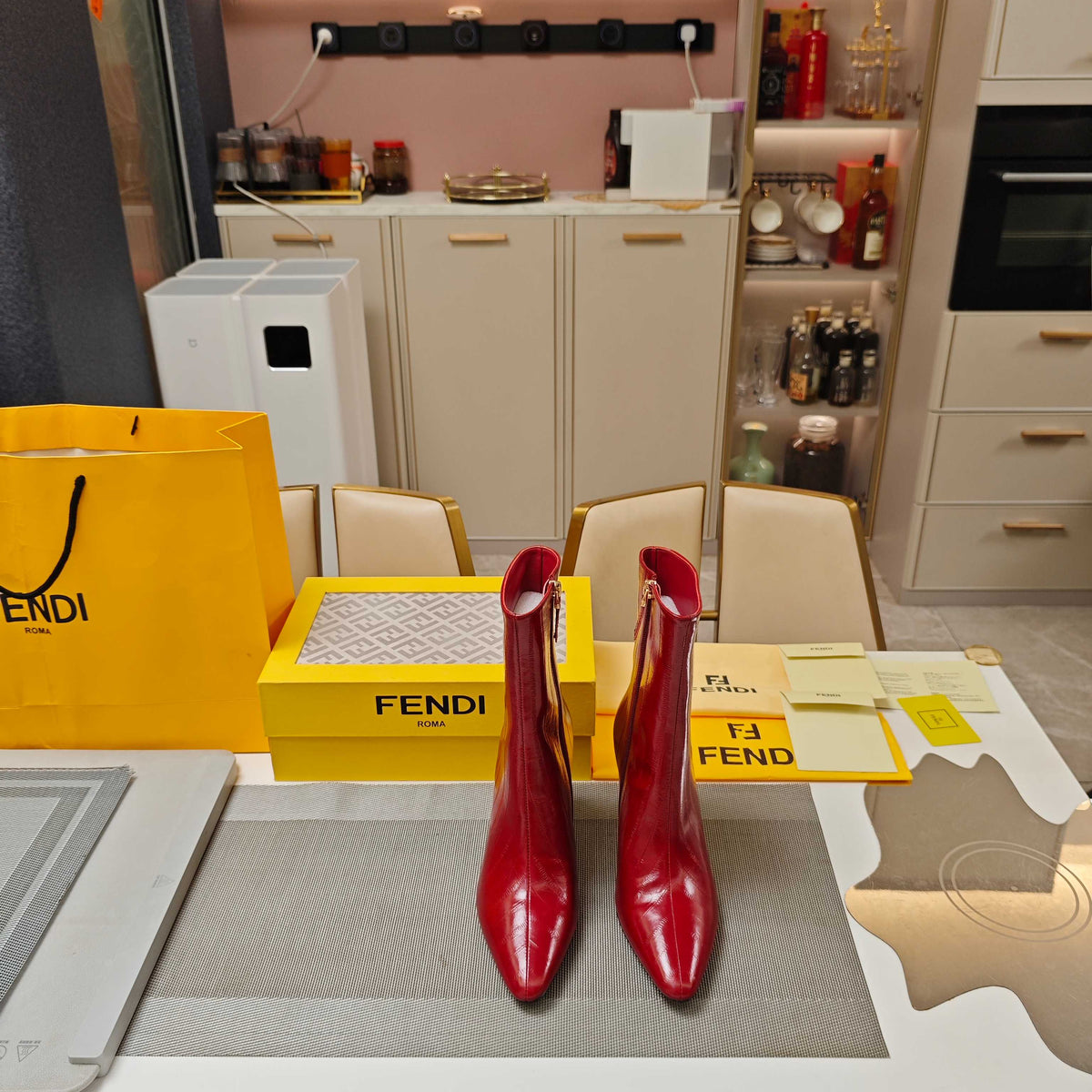 Fendi 25ss high-heeled boots red sheepskin 502717