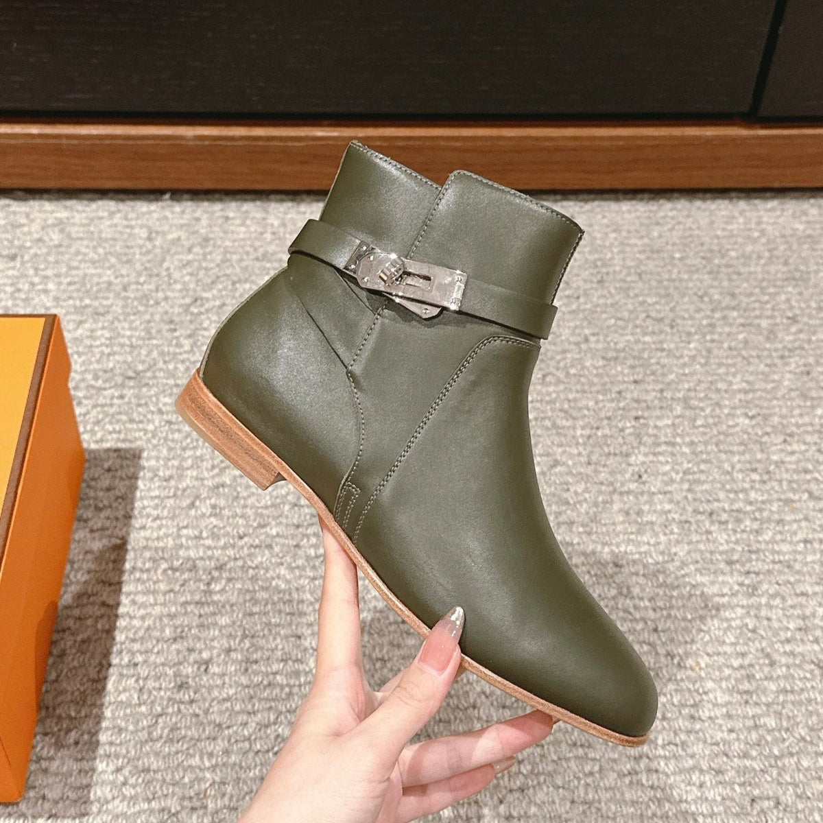 neo ankle boot khaki calfskin