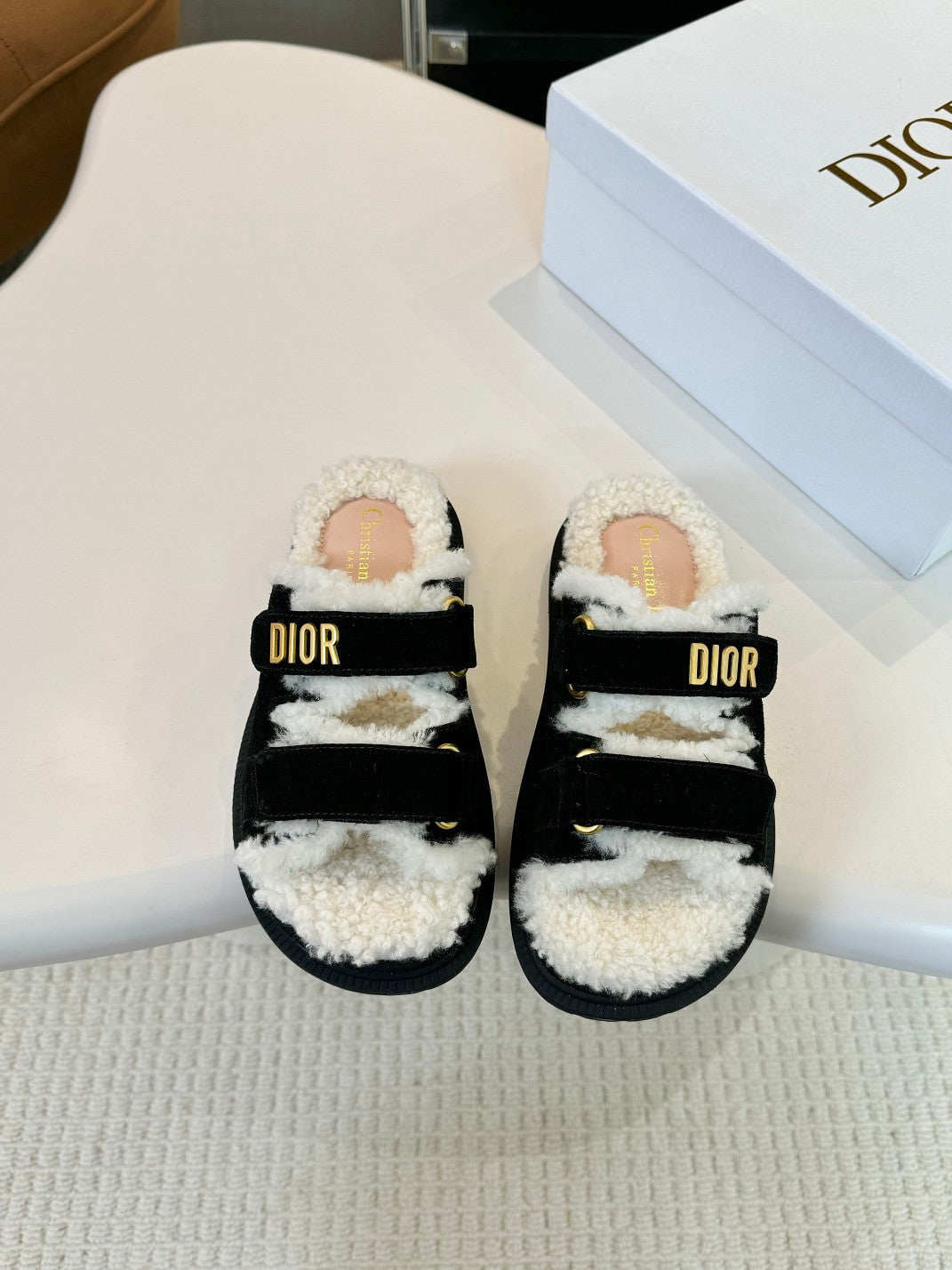 CD Dioract Slide Black Suede And Fleece Lining