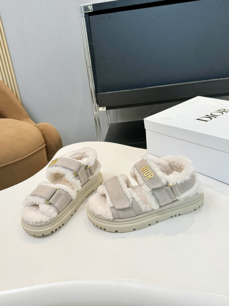 CD Dioract Sandal Light Gray Suede Wool 529376
