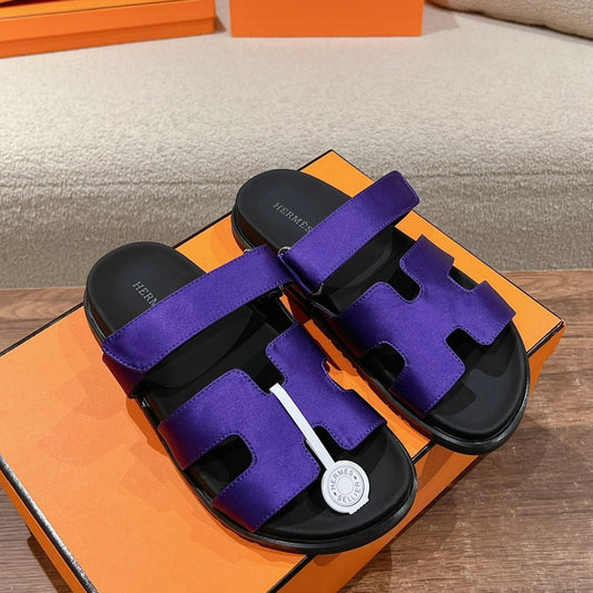CHYPRE SANDAL BLACK MIX IMPERIAL BLUE CALFSKIN