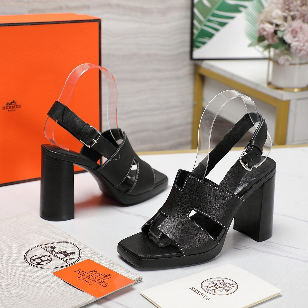 ERIS 95 SANDAL BLACK CALFSKIN