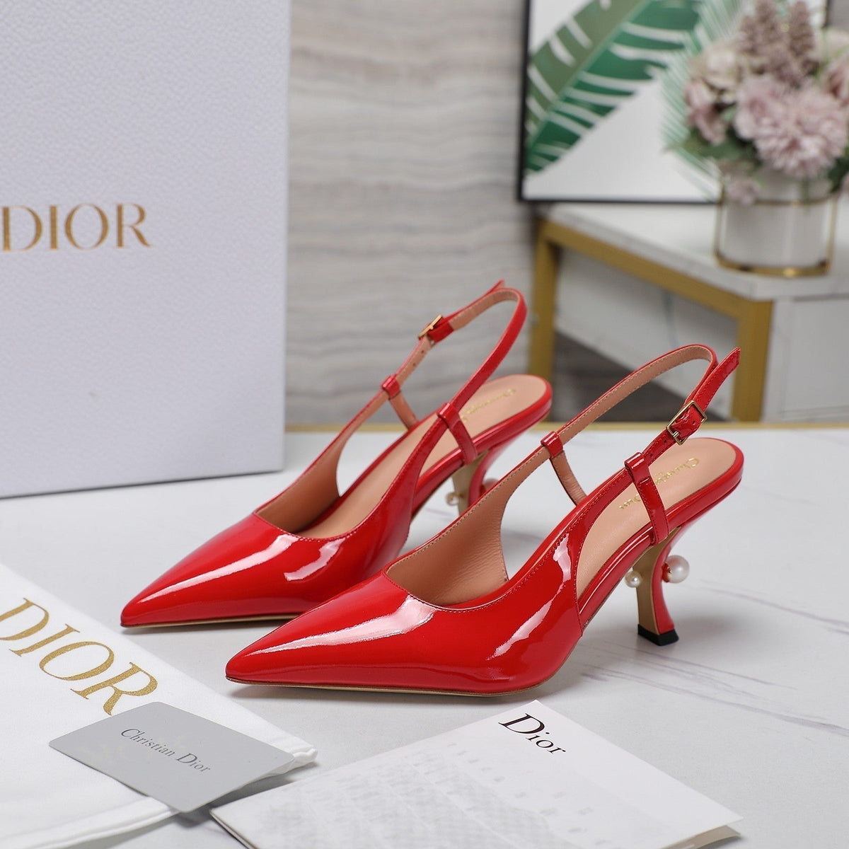 CD Tribales Slingback Pump Glossy Red Orange Cowhide