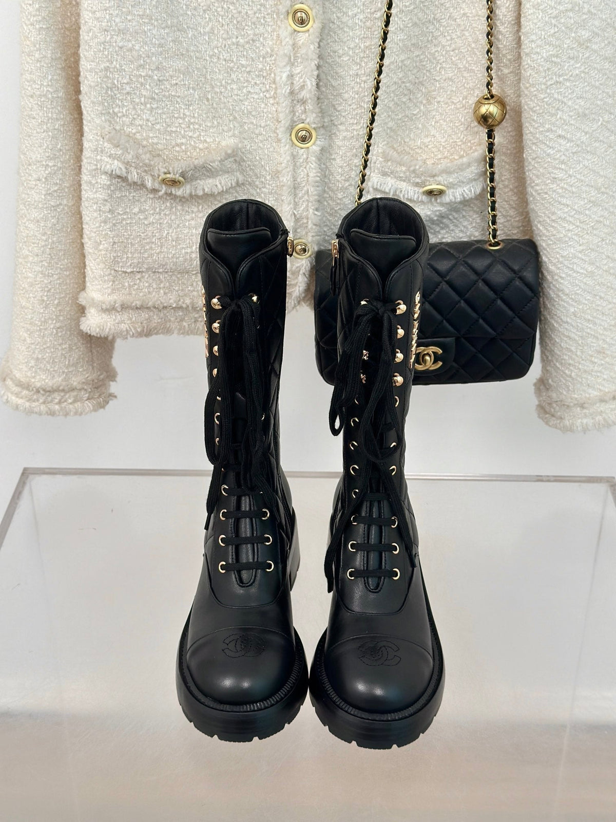 CC High Boots 50mm Black Quilted Calfskin
