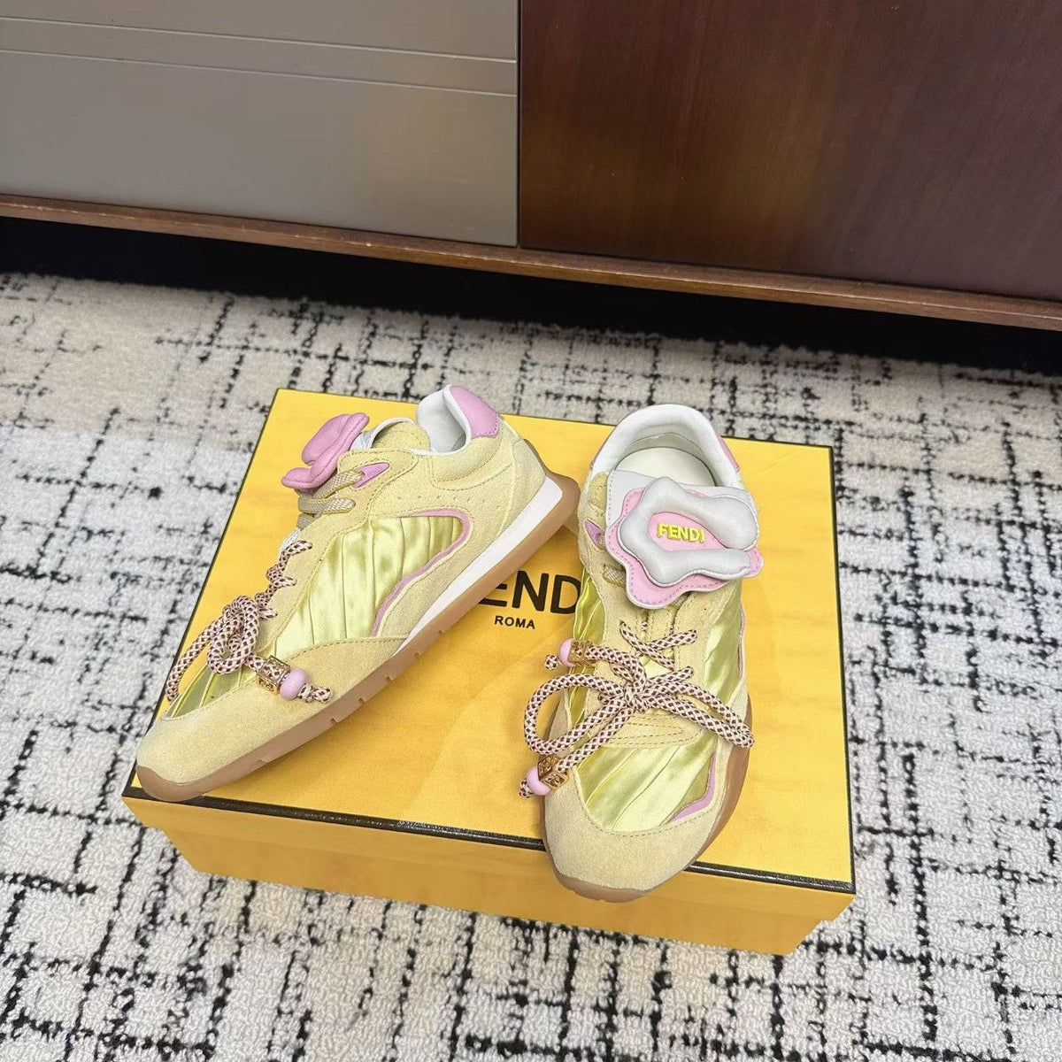 Fendi Flow Trainers Yellow Suede 682047