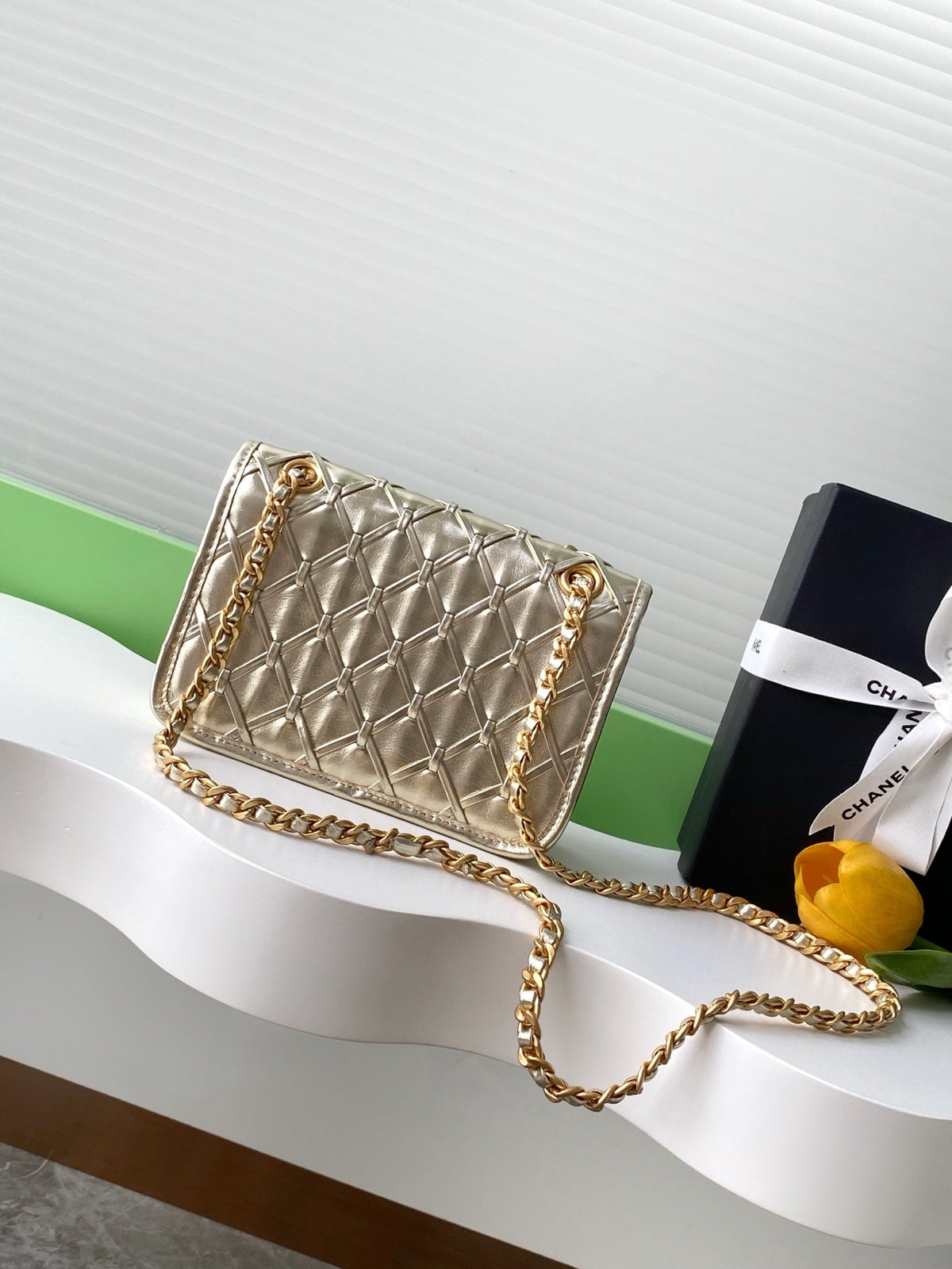 CC 25C Flap Bag 19cm Gold Metalic Quilted Lambskin