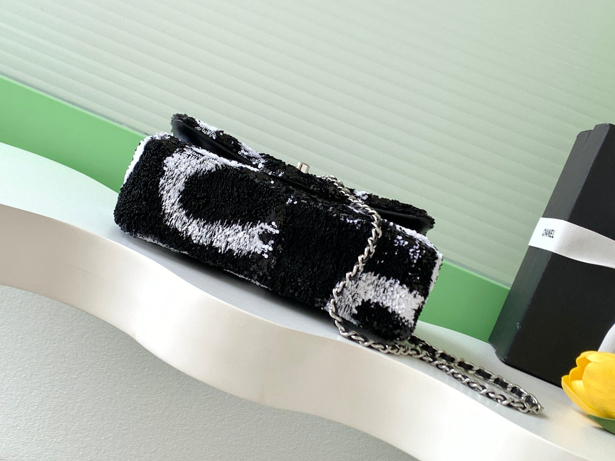 CC 2025 Flap Bag  Black White Sequin 298200