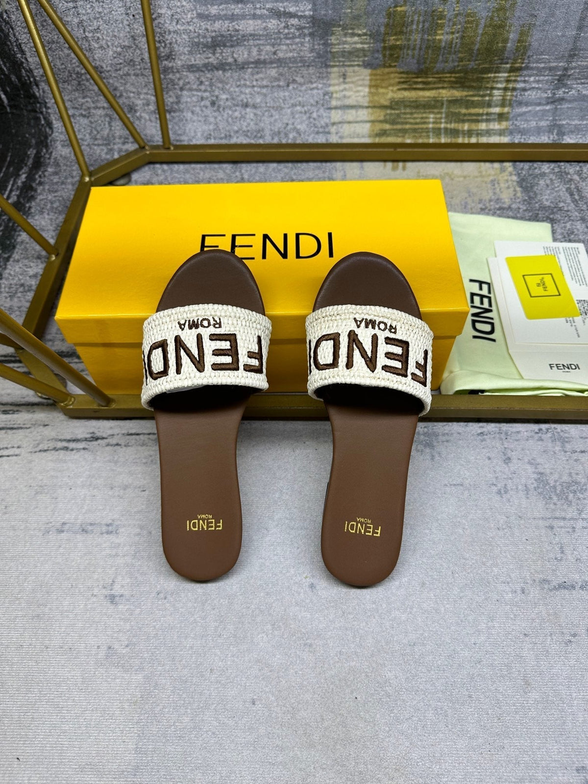 FF Signature 10 White Brown Cotton Fibre Slide