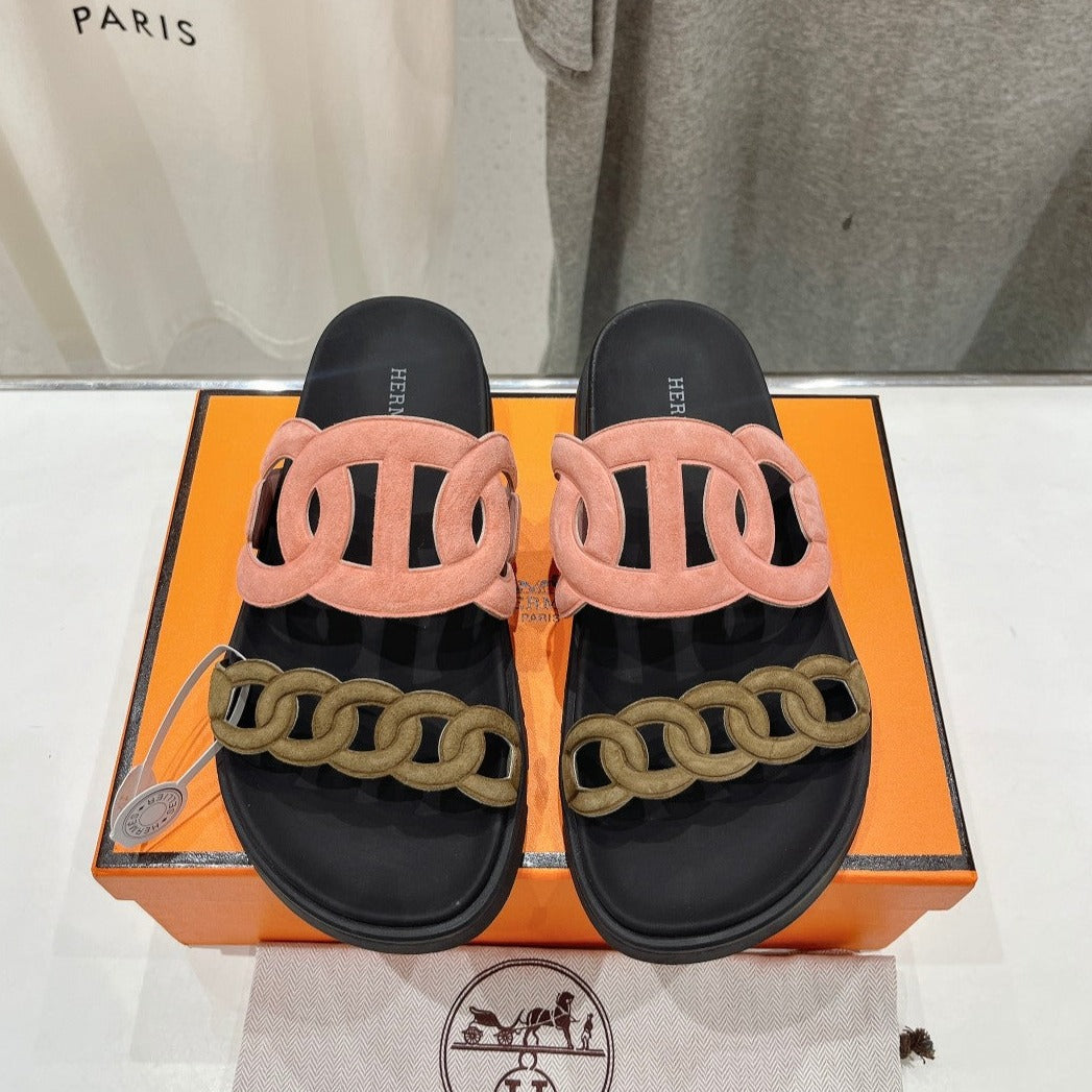 EXTRA SANDAL BLACK MIX PEACH MIX MOSS CALFSKIN