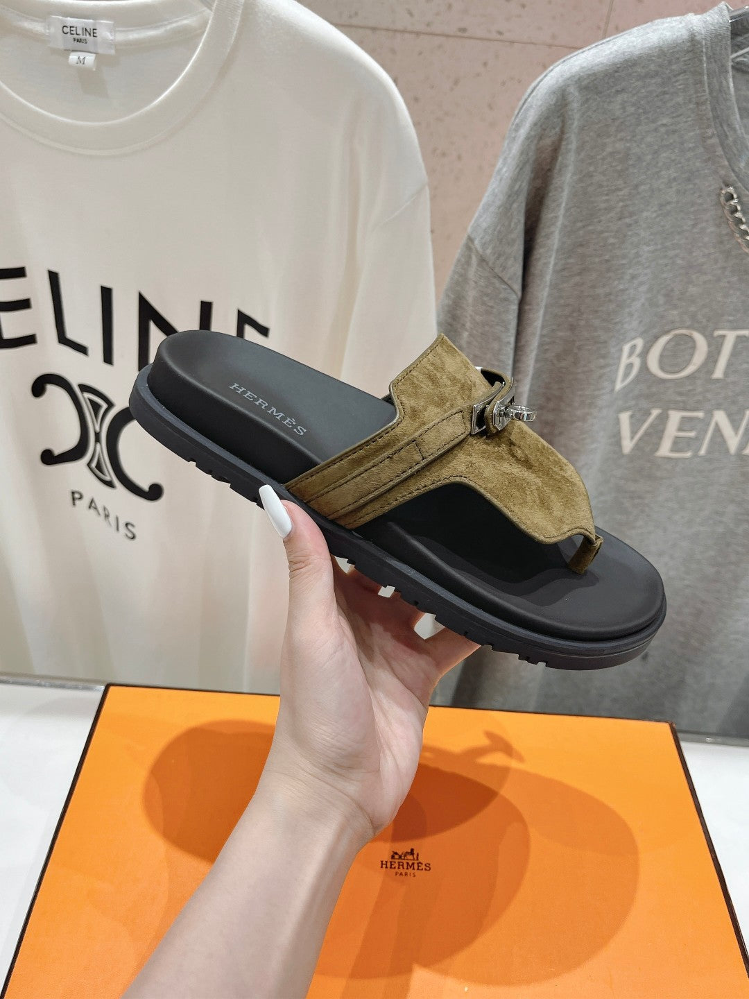 EMPIRE SANDAL BLACK MIX ARMY GREEN SUEDE