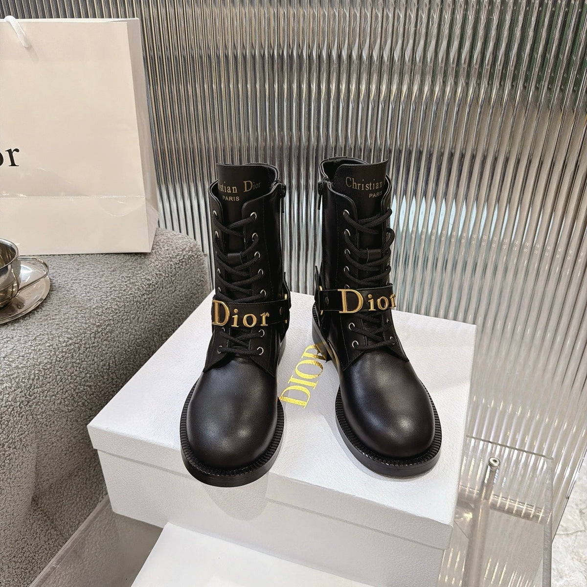 CD 26s Lace-Up Knee- Ankle Boots Black Calfskin 924101