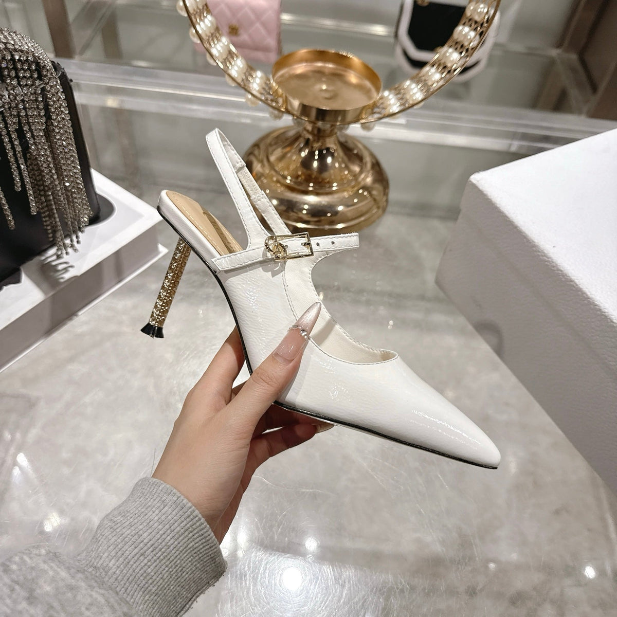 CD 26 Mary Jane High Heels 80 White Patent Leather 679858