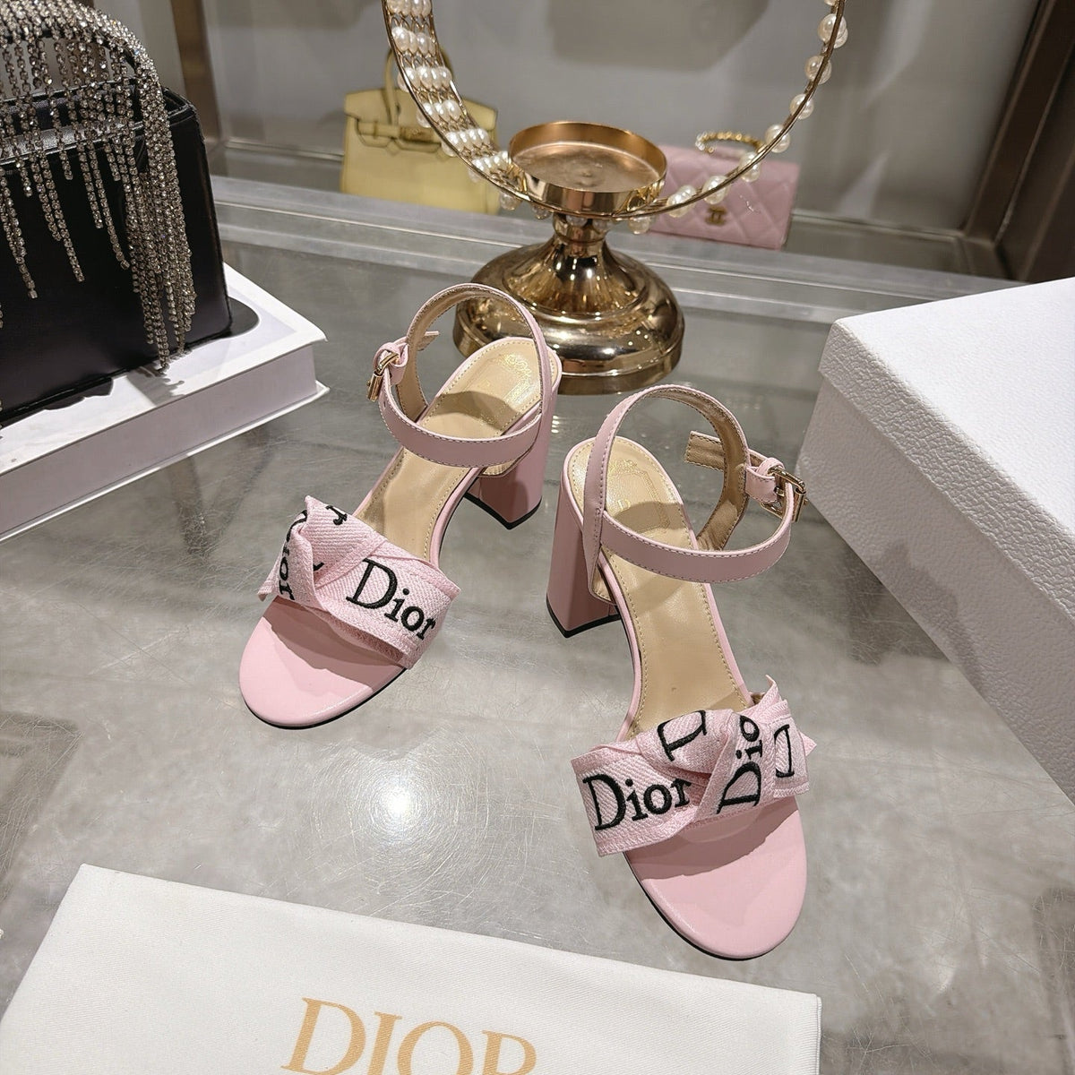 CD J'Adior Sandals Light Pink Canvas Leather 901711