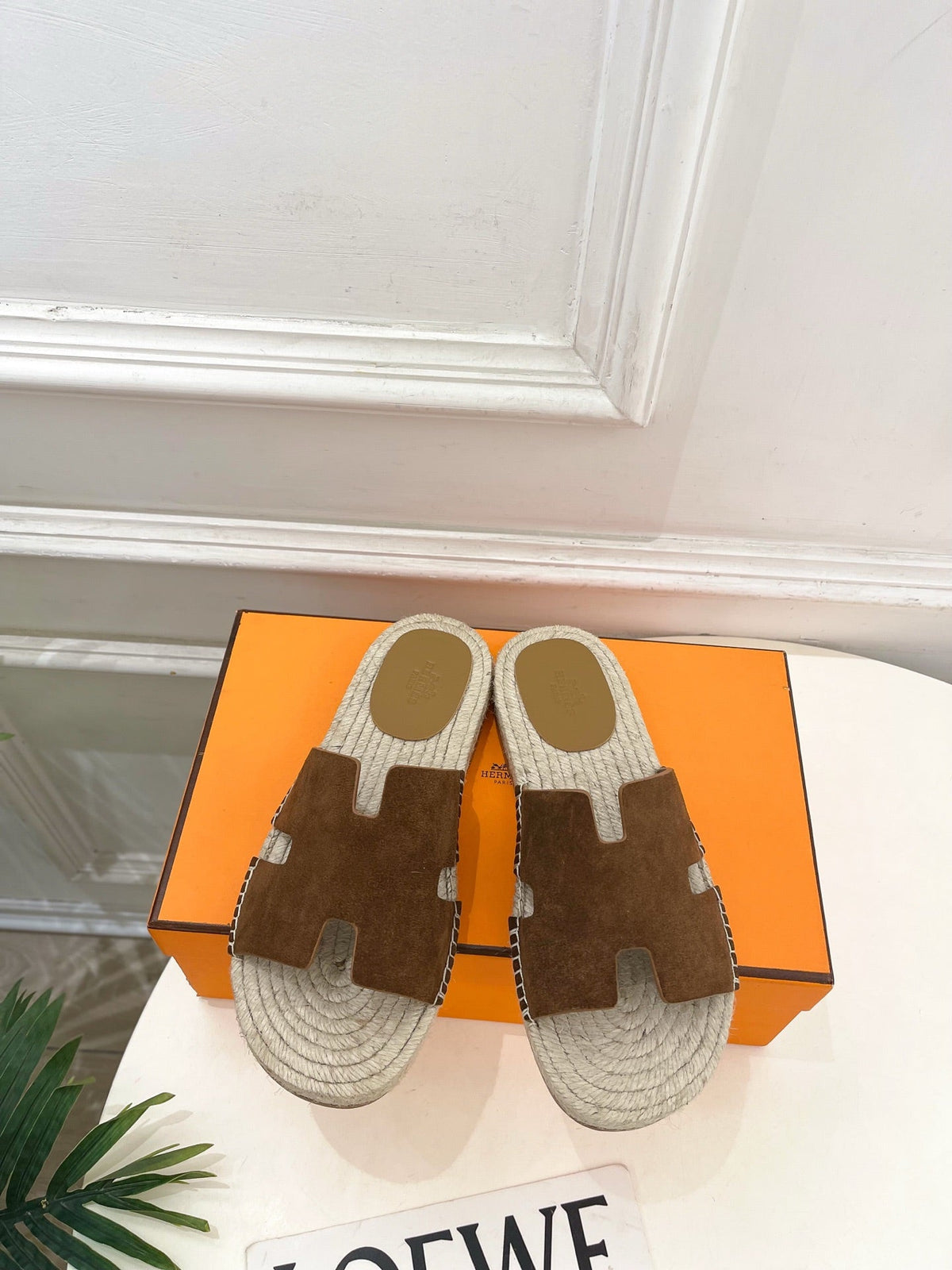HM Antigua Espadrille Brown Suede Raffia 631940