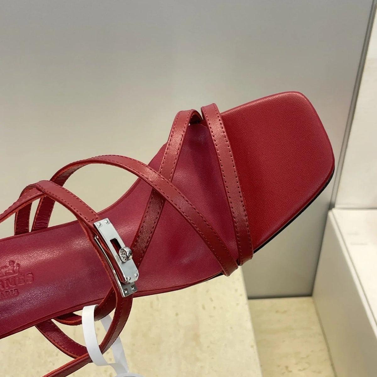 HM 26ss Kelly Sliver Buckle Sandals 40 Dark Red Calfskin 607173