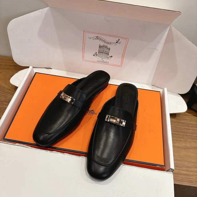 HM 26ss Mule Black Calfskin Gold Buckle 638469