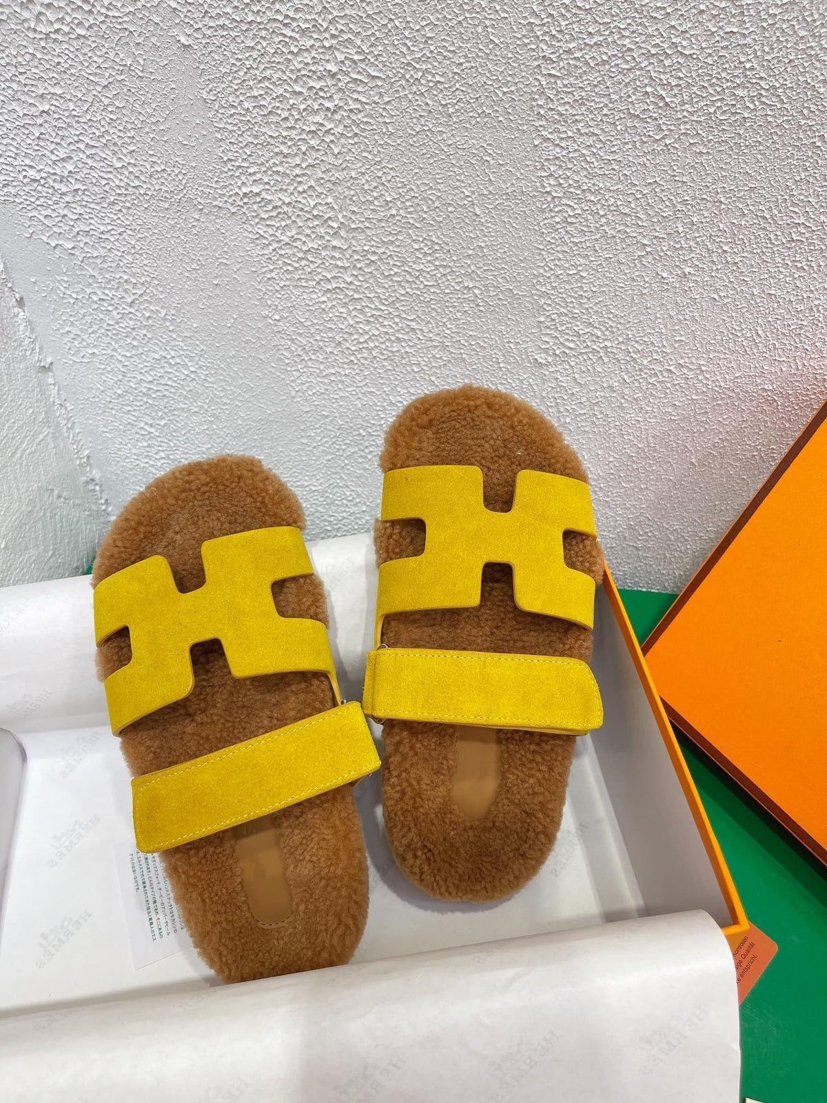 Chypre Sandal Gold shearling insole Yellow Velvet leather lining